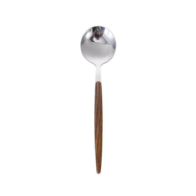 Imitation Wood Grain Handle Stainless Steel Spoon Dinnerware Western Tableware Tea Spoon Household  Dessert Coffee Spoon