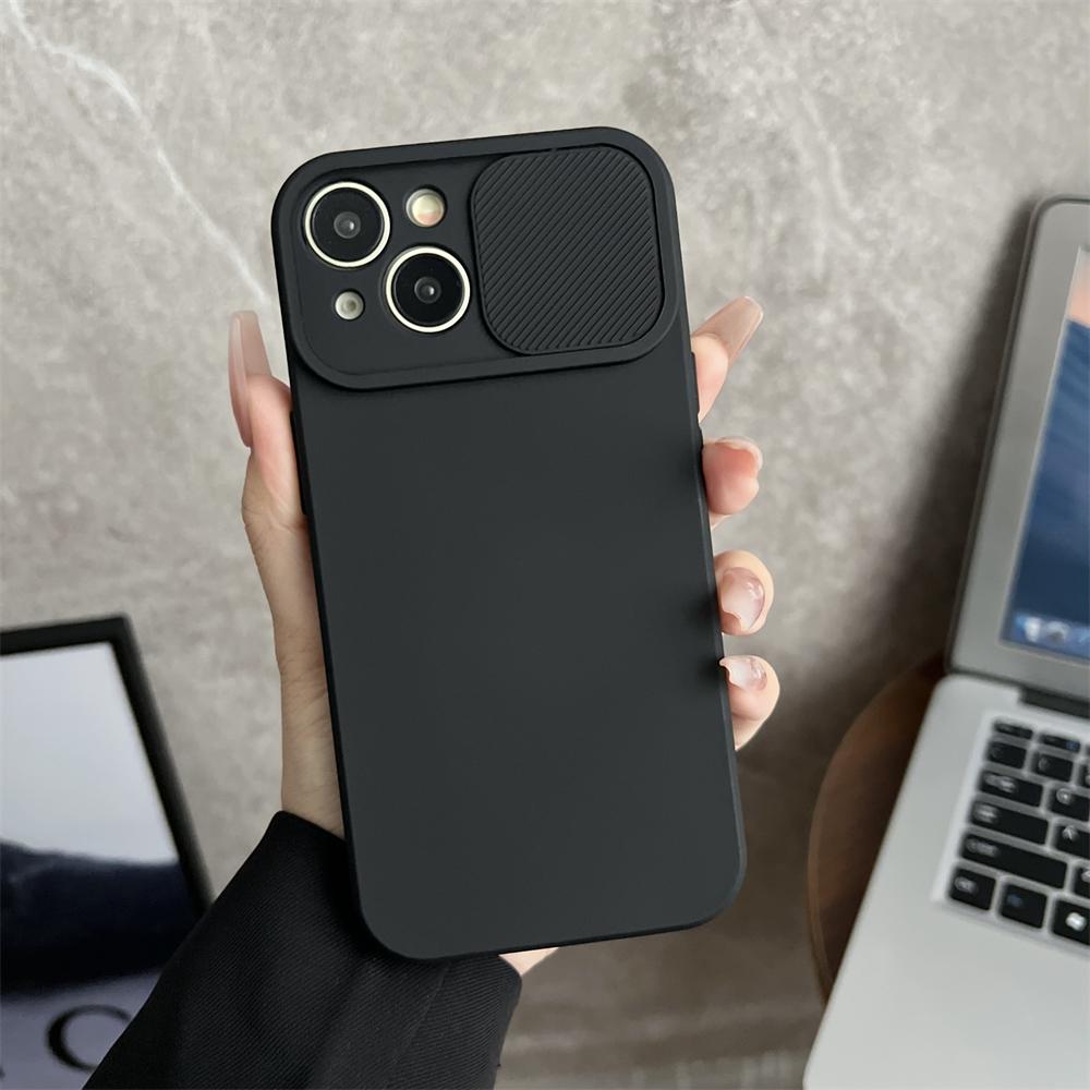 Fashion Solid Color Slide Camera Protection Soft Silicone Case For iPhone 16 15 14 Plus 13 12 11 Pro Max XS XR 7 8 Bumper Cover