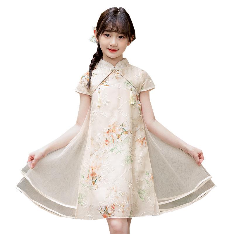 Entzückendes Eisenmädchen Qipao Kleid - Chinesischer Stil Sommer Tang Anzug für Kinder