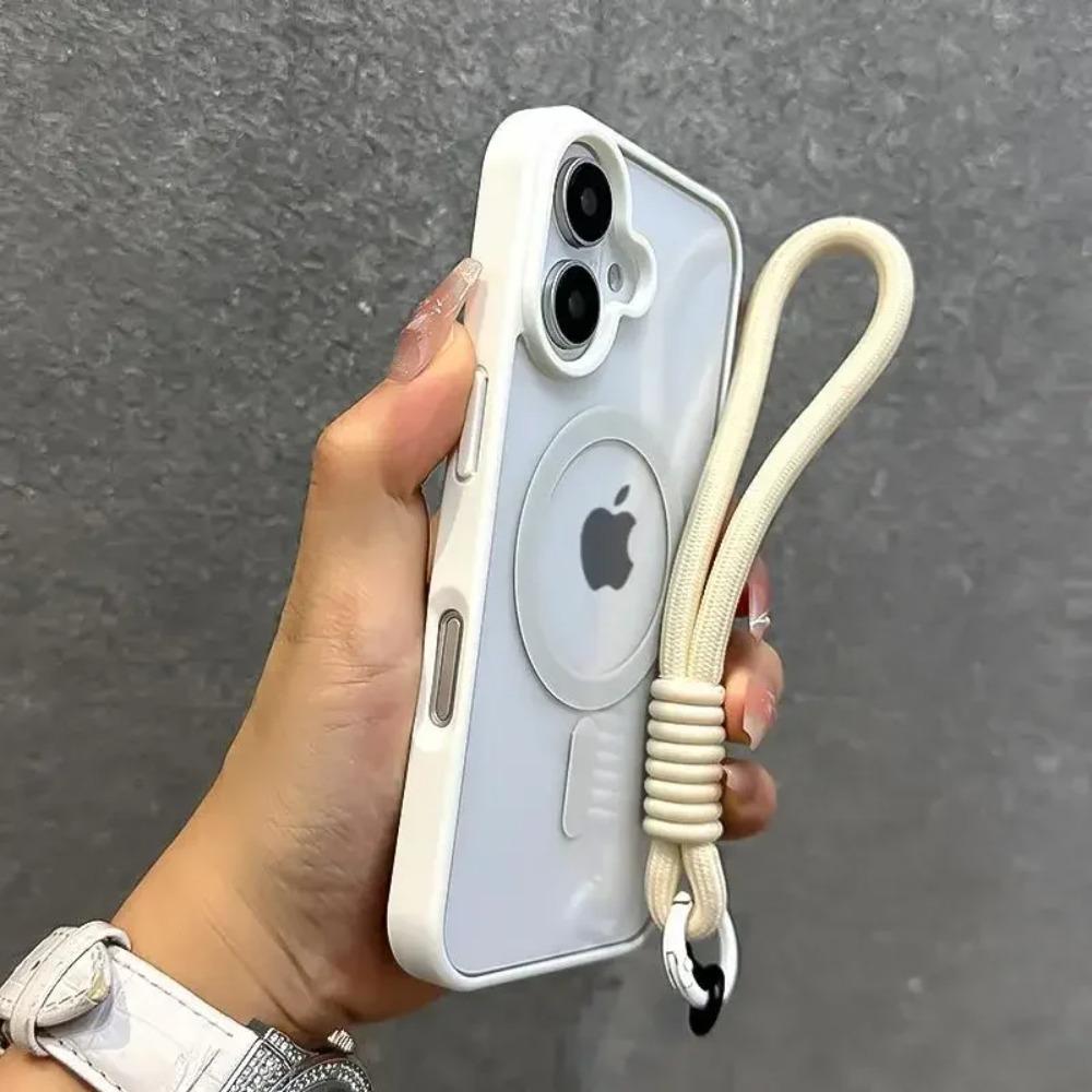 Luxury Clear For Magsafe Wrist Strap Case For 17 16 Pro Max 15 14 11 13 12 Mini Shockproof Armour With Lanyard Back Cover