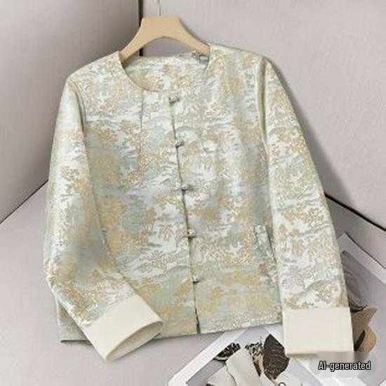 Petite Floral Spring Jacket - Chinese Style Middle-Aged Women s Cardigan 3XL синий