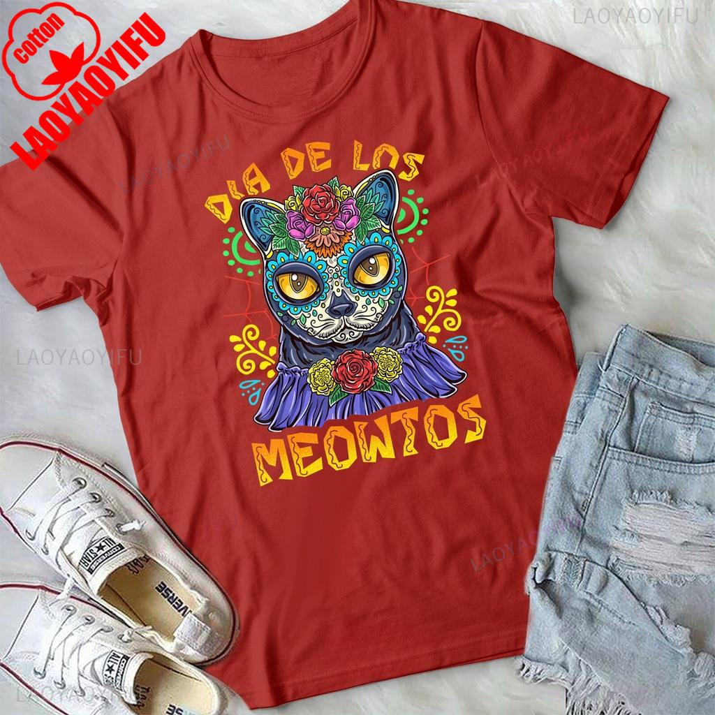 Day of The Dead Dia De Los Muertos Shirt Cat Sugar Skull Unisex Tshirt Floral and Animal Patterned Shirt Cotton Breathable Tee