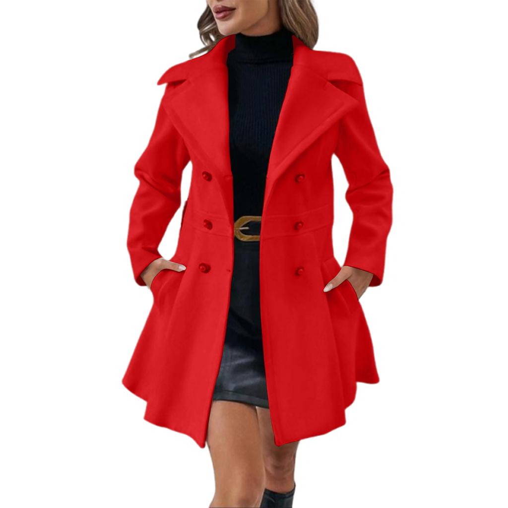 New Women's Double-Breasted Lapel Wool Coat