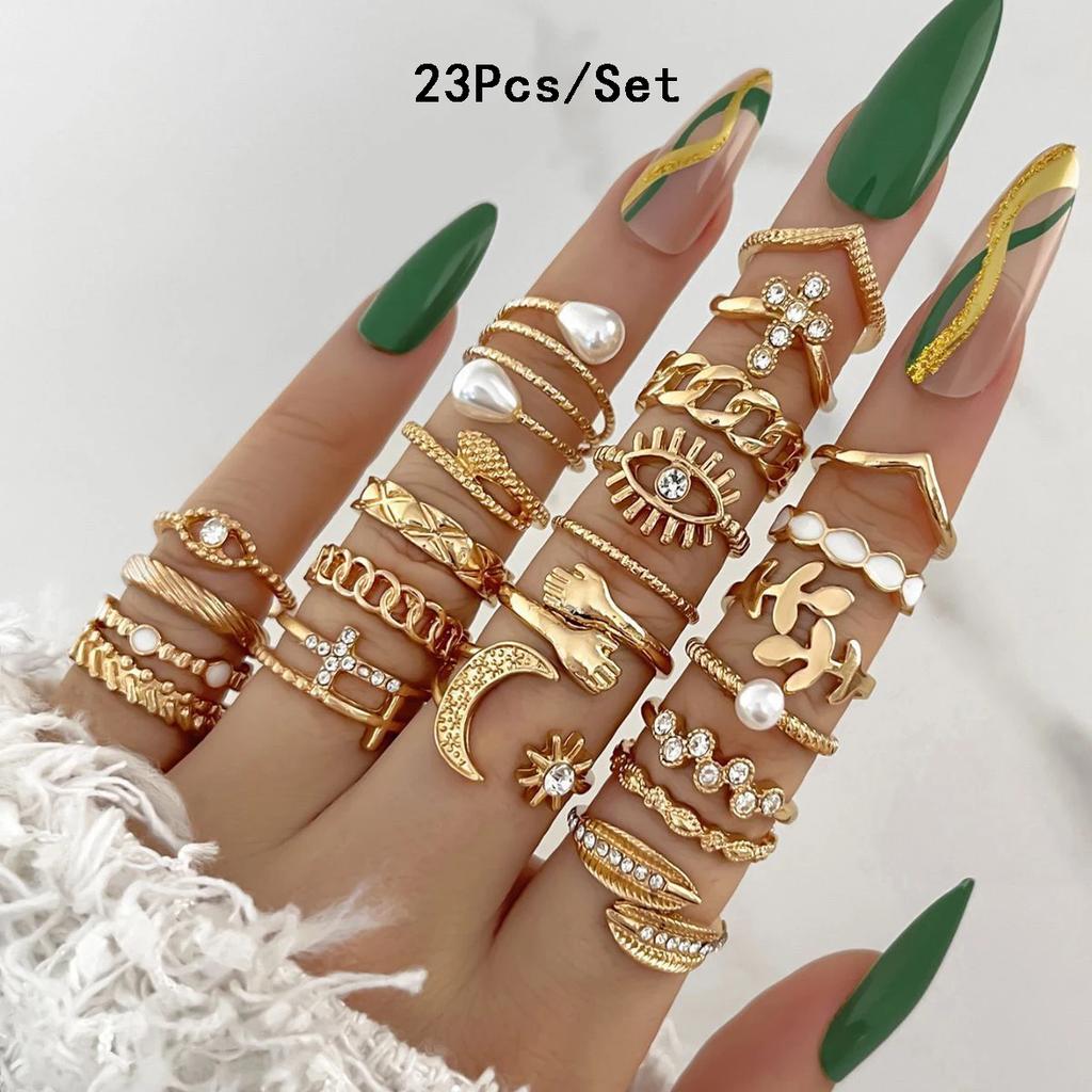 30Pcs Bohemian Geometric Knuckle Rings Set For Women Gold Silver Color Finger Ring Girls Fashion Party Jewelry Accessories