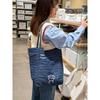 Double-sided Women's Denim Shoulder Bags Carto Embroidery Stripe Ladies Handbags Large Capacity College Girls Book Tote Bag