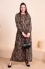 Women's Big Size Dress Plus Size Patterned Viscose Dress Mother Brown