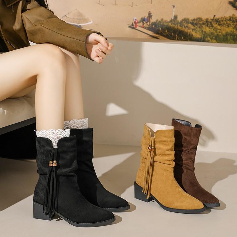 Suede pointed short boots high-heeled fashion boots 2025 autumn and winter new velvet short boots elastic thin boots socks boots