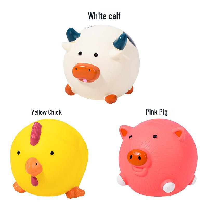 Latex Squeaky Pig & Chicken Head Ball Teething Toys for Small Dogs