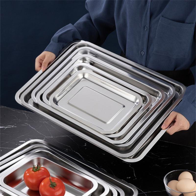 Kitchen Stainless Steel Thicken Food Storage Tray Rectangle Sausage Fruits Dish Hotel Metal Dinnerware Baking Pastry Pans Plate