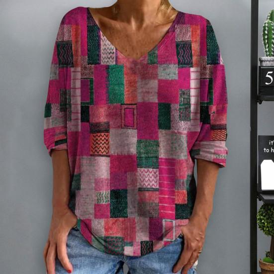 

Женская блузка в этническом стиле с принтом 45355, свободная футболка с рукавом и V-образным вырезом, уличная одежда