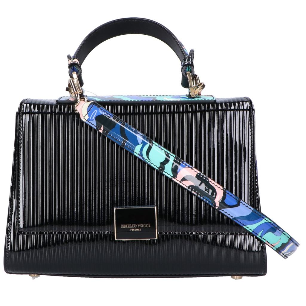 Emilio Pucci [8RBC21] Patent Leather Pucci Pattern 2-Way Shoulder Bag Handbag blackUsed