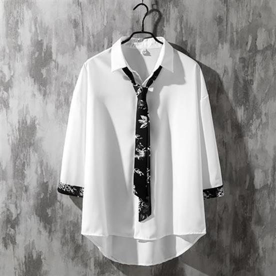 Spring Autumn Popular INS Short Sleeves Japanese Style Casual Shirt Men's Loose-Fit White Collar Button-Up Top for Summer