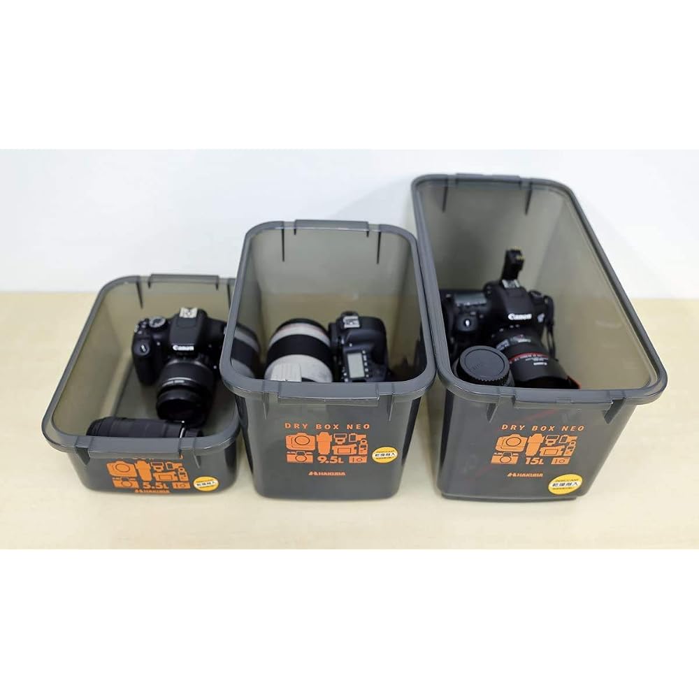 HAKUBA Dry Box NEO 15L Smoke KMC-41 Moisture-proof Storage Case - Made In Japan - Mold and Moisture Prevention, Stackable, Includes Desiccant.