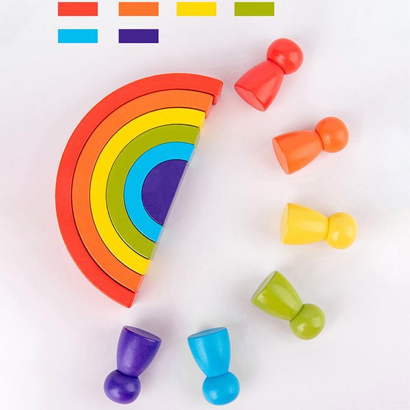 1 stücke Regenbogen Holz Baby Spielzeug Montessori Kreative Regenbogen Bausteine Holz Jenga Spiel Frühen Pädagogisches Spielzeug für Kinder