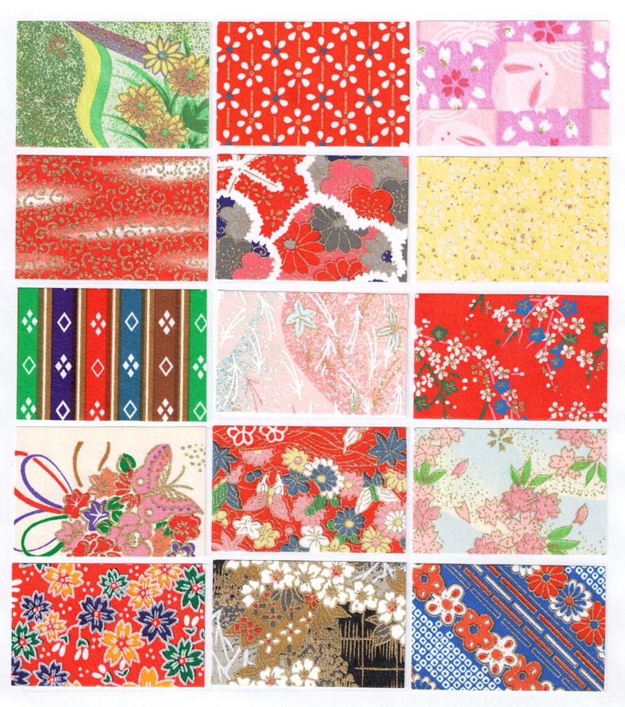 Kawasumi Washi Chiyogami Yuzen Washi 15 15 F Sada Papírů, 15x15cm, Vzory, Listy,