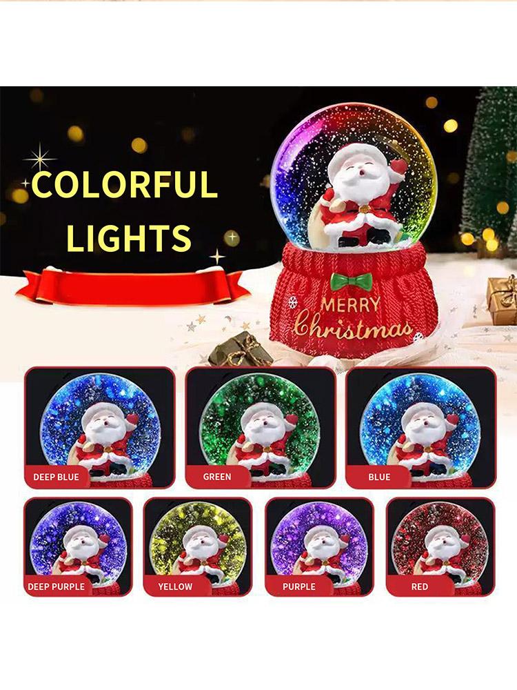 Christmas Snow Globe With 7 Color Lights Rotating Music Box Crystal Magic Ball Drifting Snow Santa Claus Gift Decoration