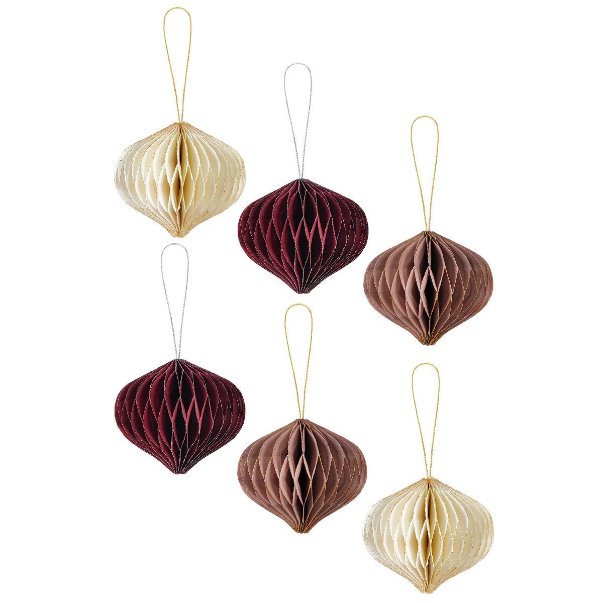 6 Stuks Mini Papieren Honingraat Lantaarns Met Glitters Rand Hangende Sieraden Voor Kerstboom En Nieuwjaarsavond Feestdecoraties