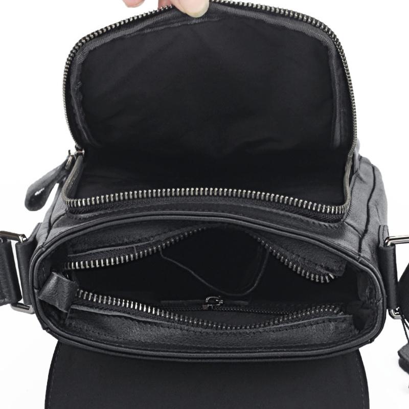 Premium Black Genuine Leather Cowhide Crossbody Bags Casual Messenger Shoulder Bag for Men Business Daily Bag