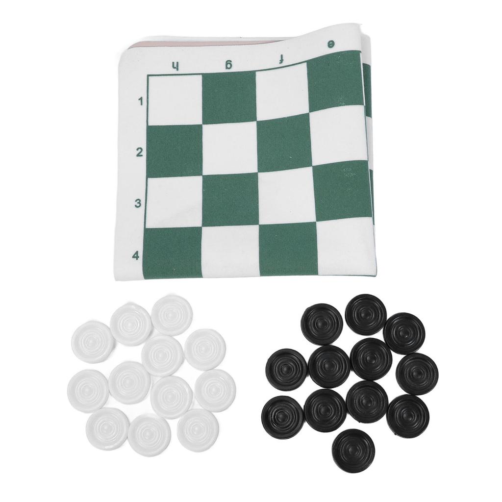 Checkers Set Educational Portable Foldable PU Lther Board Draughts Board Game for Children Adults