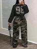 Tuta pantalone con maglione girocollo a fantasia stampata con lettere da donna, nuova tendenza autunno e inverno, tuta casual alla moda