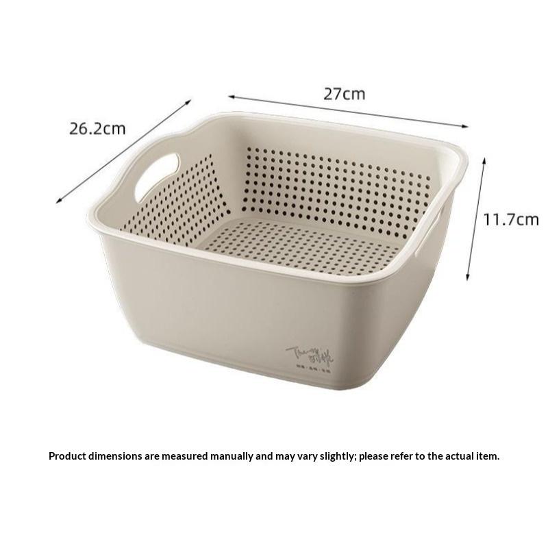 Food Grade Plastic Dual Layer Drain Basket Fine Drain Holes Kitchen Colander Set For Washing Fruits& Vegetables