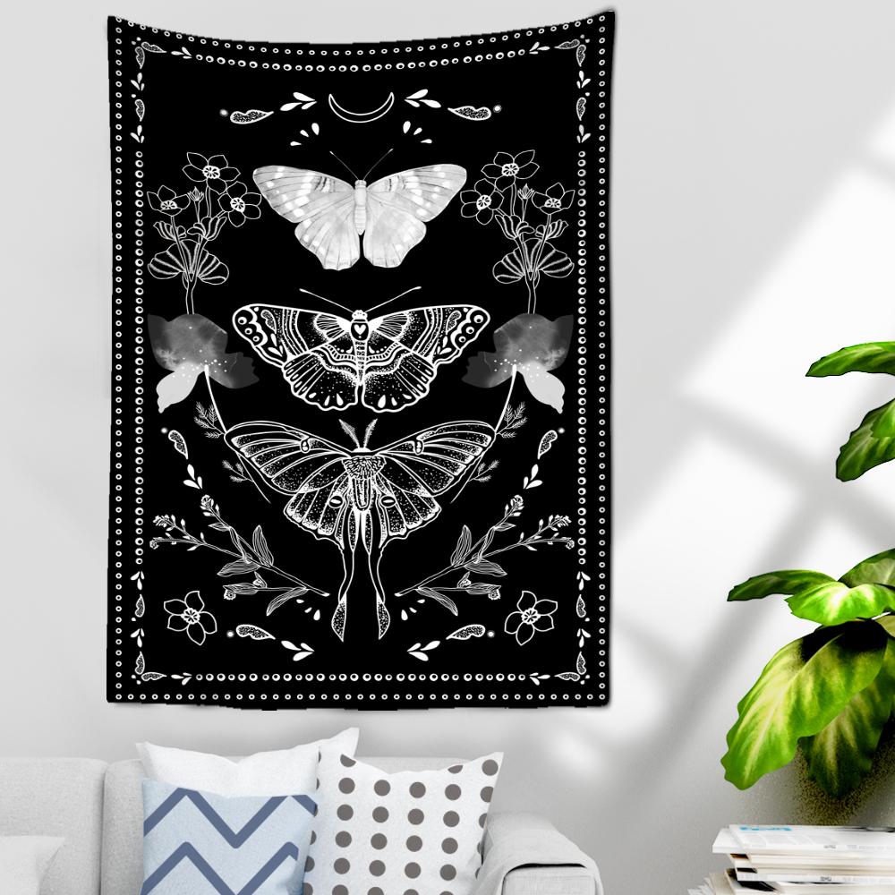 

Градиент Таро, черно-белая психоделическая бабочка, домашний декор, художественный настенный богемный декоративный гобелен 100x75cm
