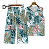 2 Pcs/Set Women Vest Pants Set Flower Print Round Neck Sleeveless Loose Pleated Elastic Waist Wide Leg Casual Homewear Mid aged Mother Pajamas Set