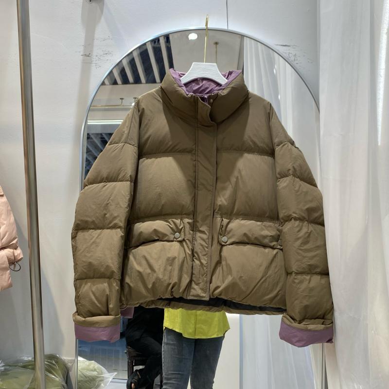New Color Matching Short Down Jacket Stand-up Collar Thickened White Duck Down Bread Jacket Loose Winter Coat
