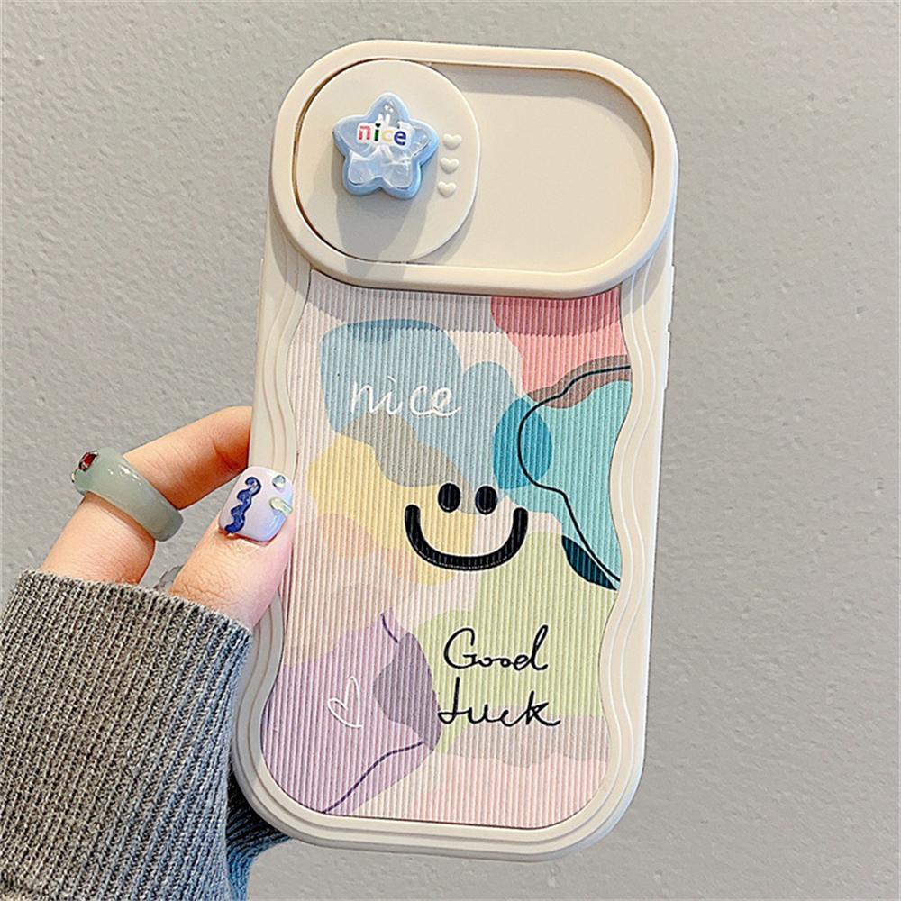 INS Cute 3D Star Rainbow Wave Edge Push Window Protective Silicone Soft Case for iphone 15 14 Pro Max 13 12 11 Shockproof Cover