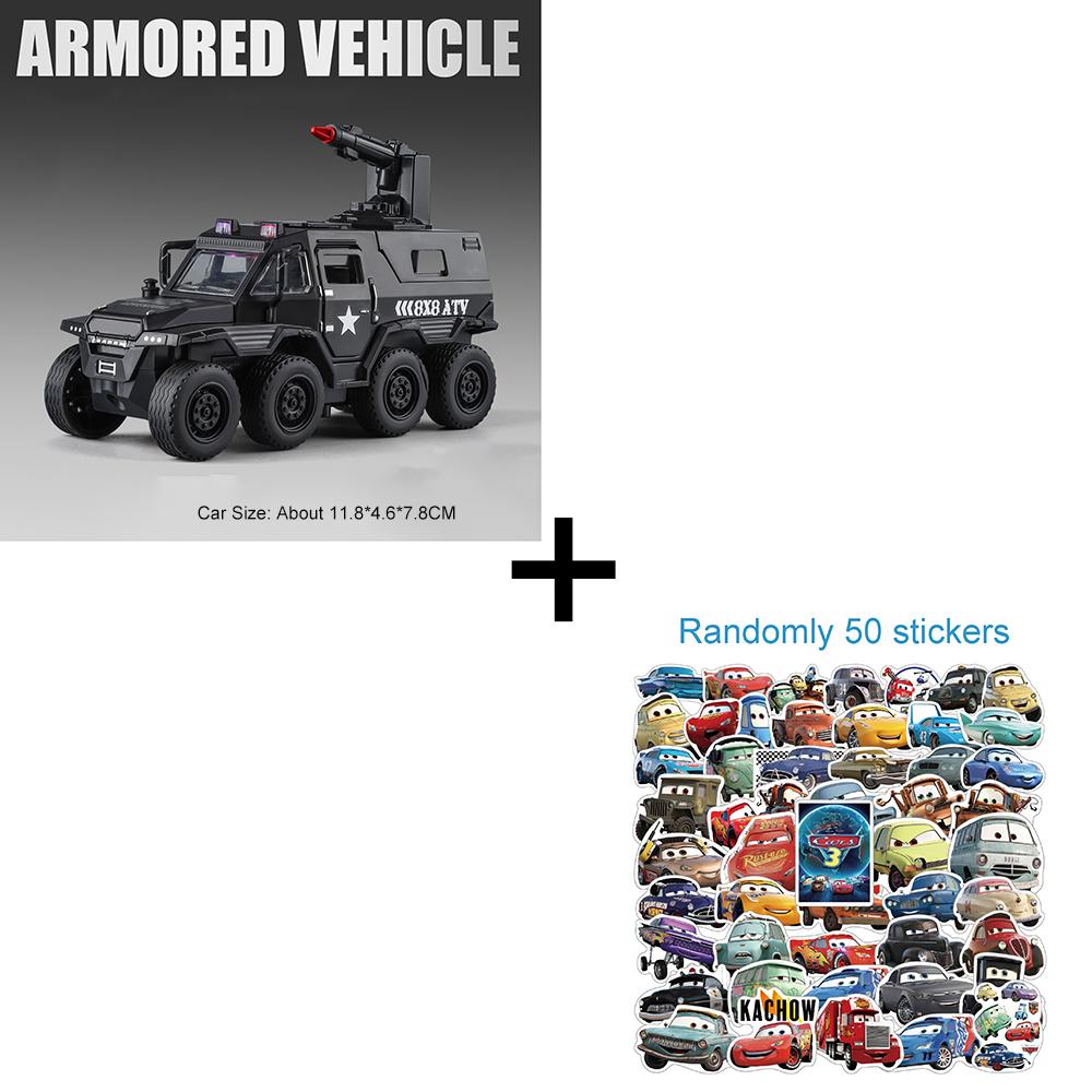 1:36 8-Wheel Conqueror Armored Car Toy Models Metal Diecast Simulation Off-road Cars Pull Back Doors Opened Sound Light Gifts