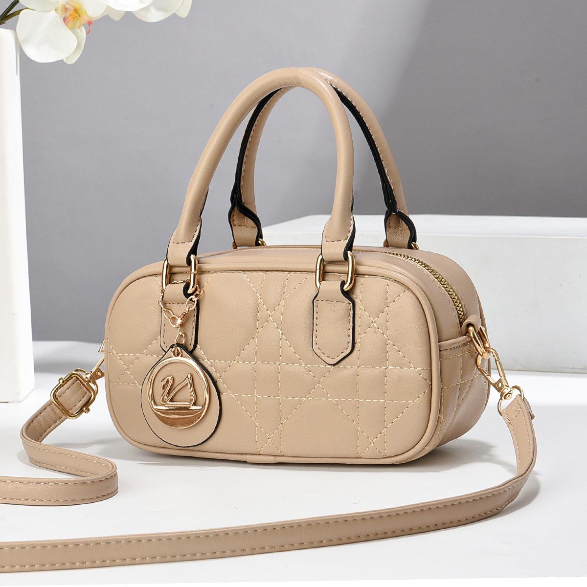

Women s bag retro handbag semi-round bag solid color soft leather rhombus shoulder messenger bag with advanced texture 22*8*12 хаки