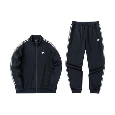 Set jachetă casual cu imprimeu de logo în dungi și pantaloni sport lungi, jachetă bărbătească, pantaloni, negru, alb, 952248741-2
