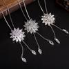 Elegant Snowflake Crystal Pendant Long Necklace For Women With Alloy Chain