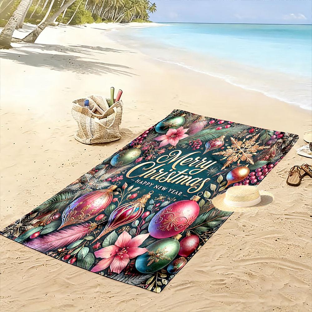 Frohe Weihnachten Blumiges Feiertagsdesign Gemustertes Strandtuch Schnelltrocknend Perfekt für Reisen Outdoor-Sportarten Joggen den Strand und Schwimmen
