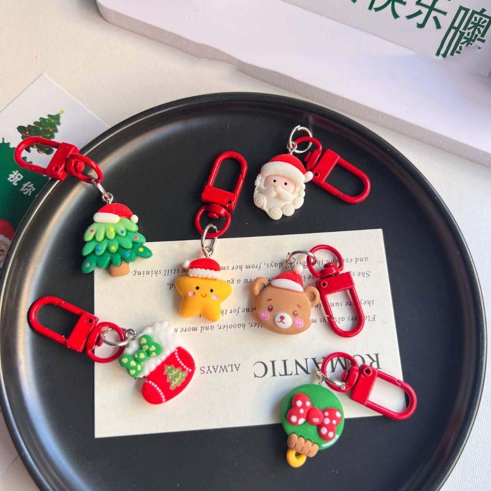 Elk Xmas Santa Claus Pendant Christmas Tree DIY Chain Pendant Christmas Resin Key Chain  Children