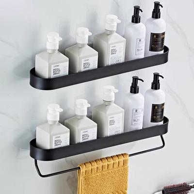 Tuqiu Bathroom Shelf Bathroom Storage Holder with Towel Bar Alumium Bath Shower Shelf Black Bath Shampoo Holder Corner Shelf