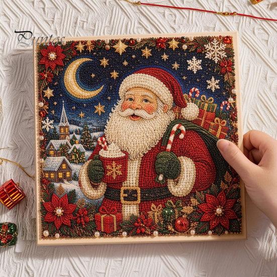 Seasonal DIY Art Supplies Xmas Faux Pearl Kit, Santa Claus Reindeer Painting Calming Hands On Hobbies Sparkling 3D Festive Wall Craft Kit for Adults,
