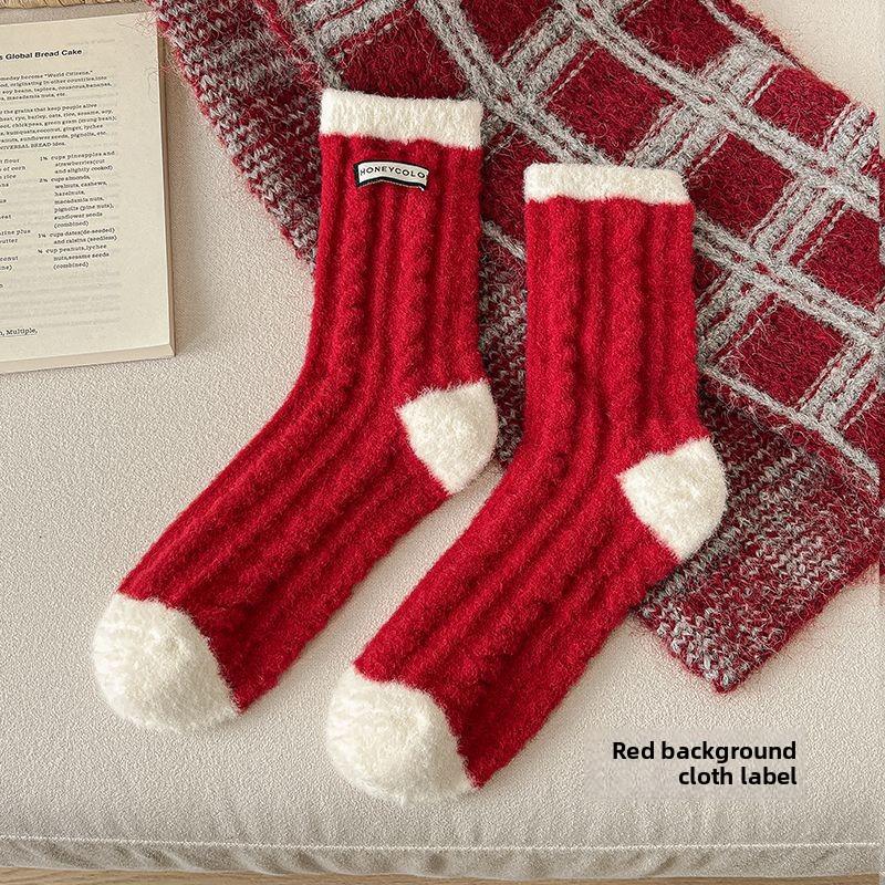 Autumn and Winter Socks Thickened Thermal Socks Christmas Plush Home Sleeping Socks