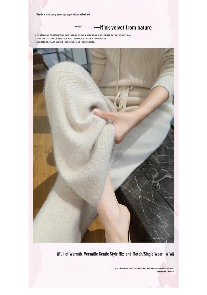 Lekasha Women's High-Waist Cashmere Velvet Wide-Leg Pants