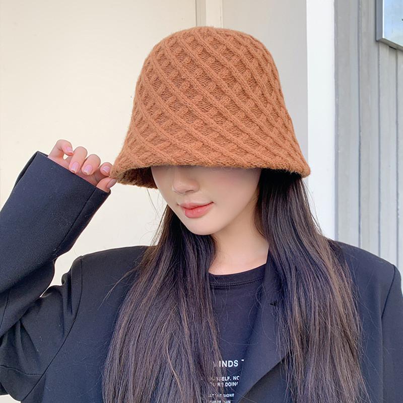 Korean Style Square Pattern Knit Sun Hat With Warmth And Airflow For Casual Wear