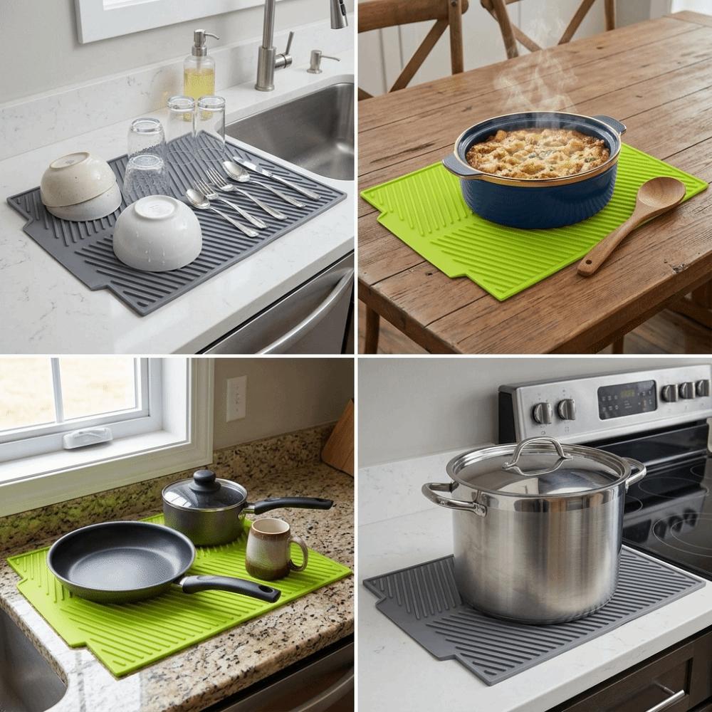 Quick Drain Wave  Mat Soft Silicone Heat Proof Coaster Light Weight Silicone Pad  Tableware Drying зелёный