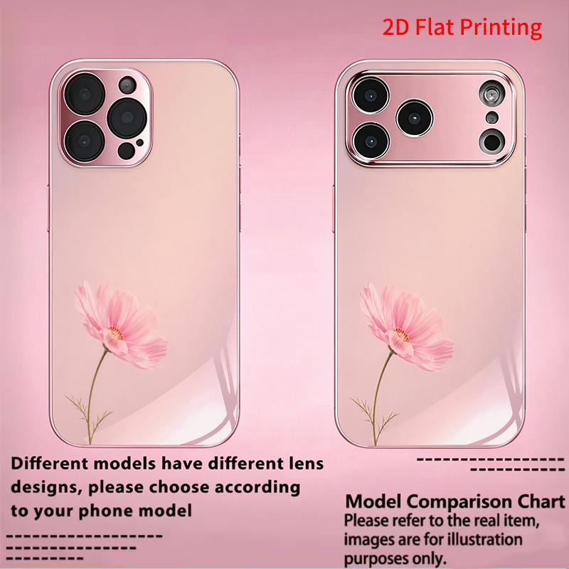 2DFlat electroplated tempered glass phone case,Pink Cosmos Flower on Soft Gradient Background,suitable for iPhone 18 Pro Max 17 16 15 14 13 12 11