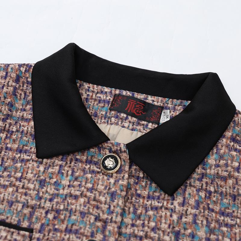 2025 Spring & Autumn Color Block Turn-Down Collar Jacket for Middle-Aged & Elderly Women