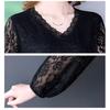 Middle Aged Mother Long Sleeve V-Neck Tops Loose Mid-Lentgh Women T-Shirt Spring Large Size Lace Bottoming Shirt