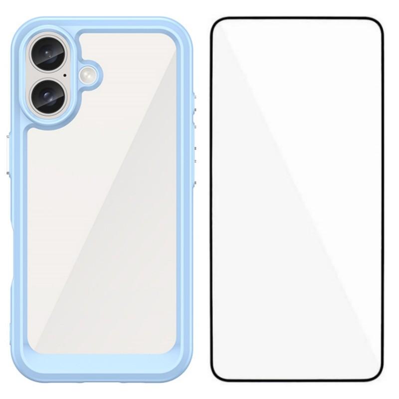 For iPhone 16 Phone Case WANLONFENG XC Series TPU Acrylic Cover with Tempered Glass (Big Lens Hole)