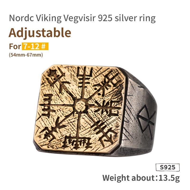 

925 Silver Viking Ring Vegvisir Trendy Male Ring Single Ring Fashion Jewelry Adjustible