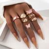 Y2K Pink Butterfly Heart Ring Set Women Gold Color Enamel Statement Stackable Finger Rings Party Jewelry