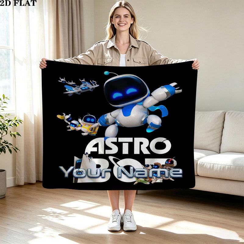 1PC ASTRO BOT Custom Name Patterned Flannel Blanket Suitable For All Seasons for Home Decor Warmth and Comfort Gifts Holiday Present