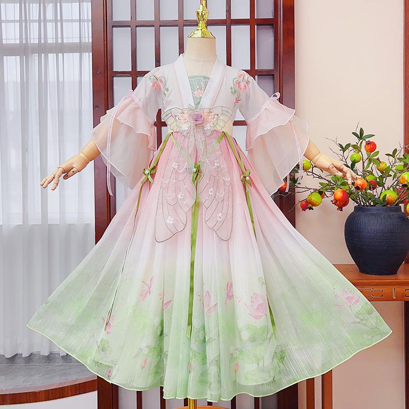 2025 Summer Girls Hanfu Tang Suit - Fairy Style Ancient Dress 120 розовый