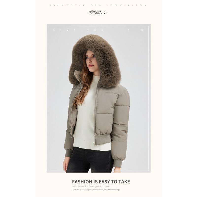 Women S Hooded Short Padded Coat With Faux Fur Collar Casual Warm Winter Jacket
